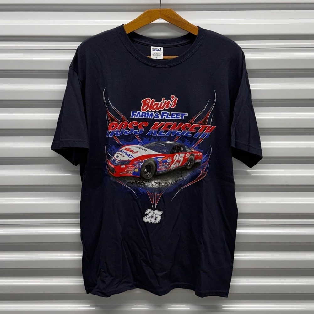 Early 00s Ross Kenseth Nascar Blains Farm and Fleet Blue Mens Large Shirt
